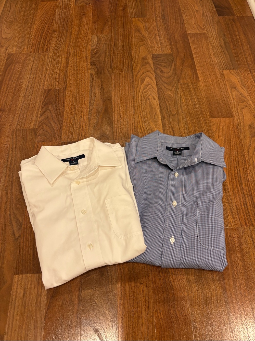Brooks Brothers Fleece BUNDLE of 2 Button Up Dress Shirts Boys 16 Blue White